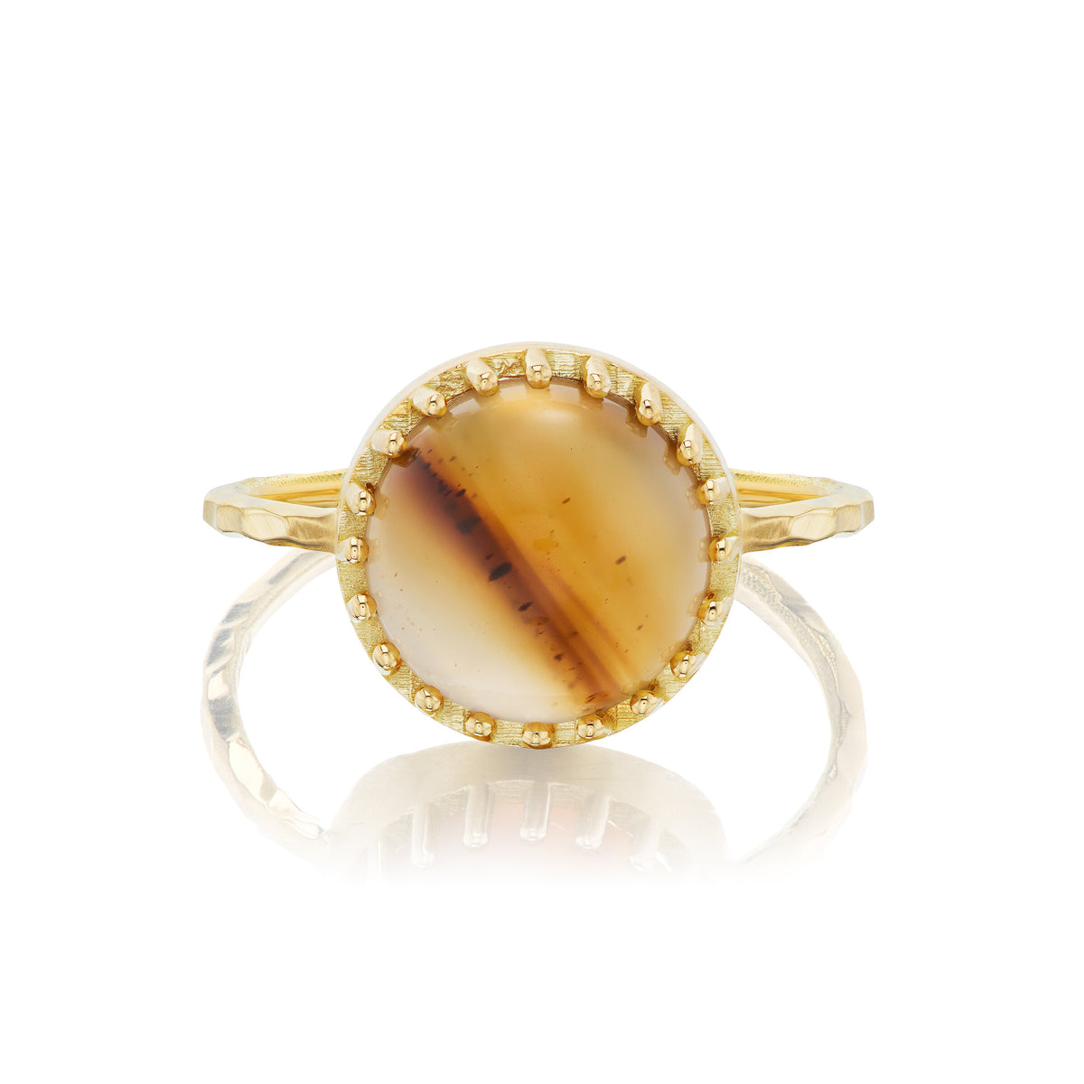 Round Orange Agate Solitaire Ring