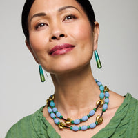 Gold Pod with Blue Lava Necklace