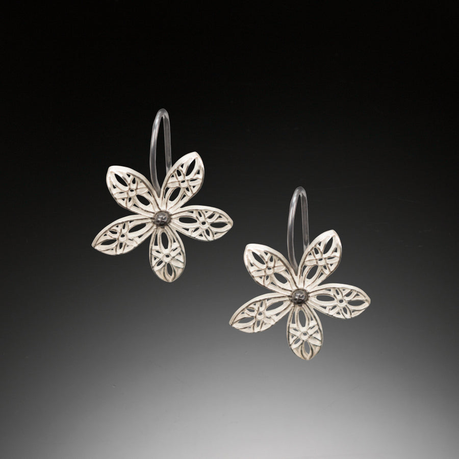 Lace Flower Silver Hook Earrings