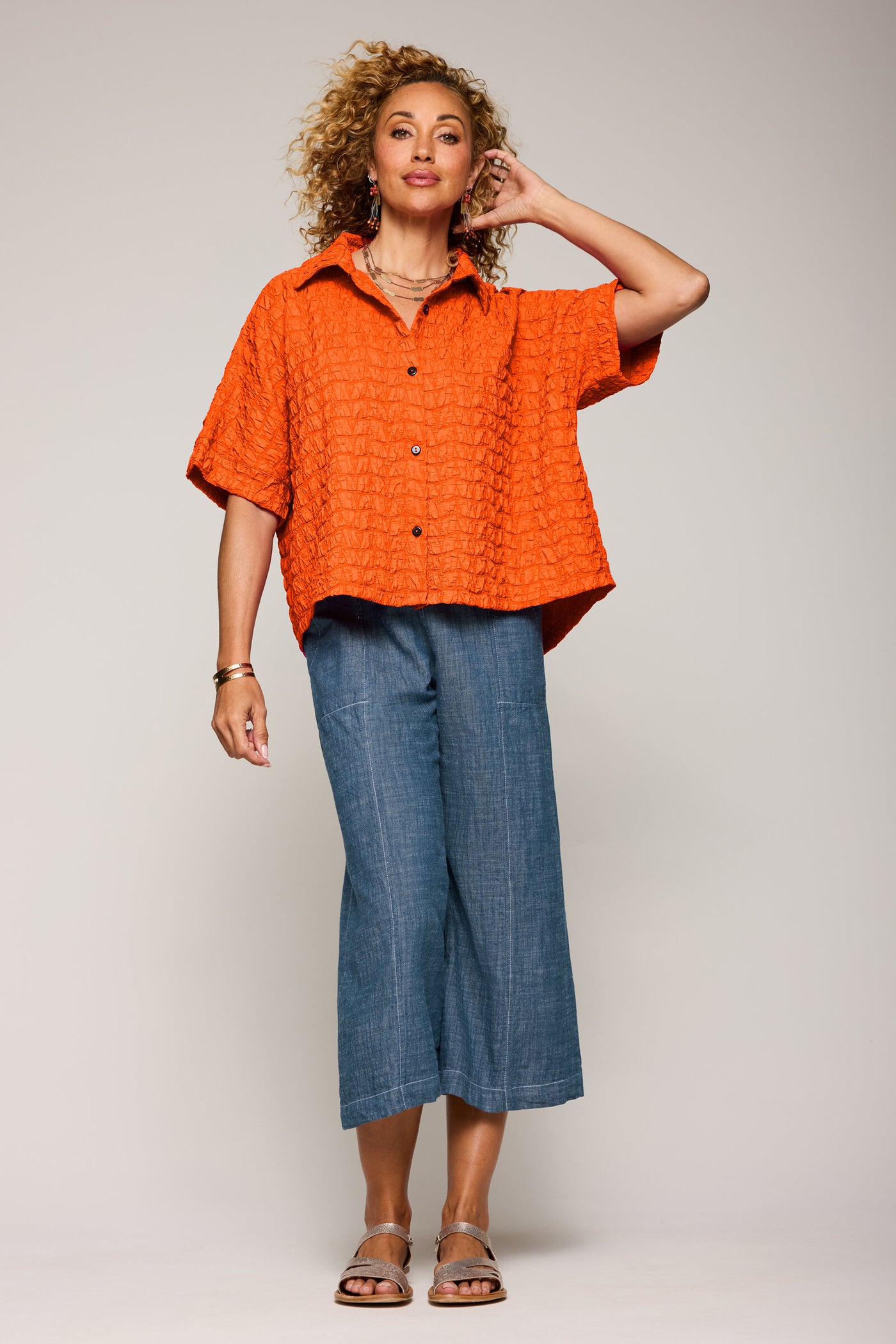 Puckered Corinne Camp Shirt