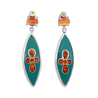 Green & Orange Flower Earrings