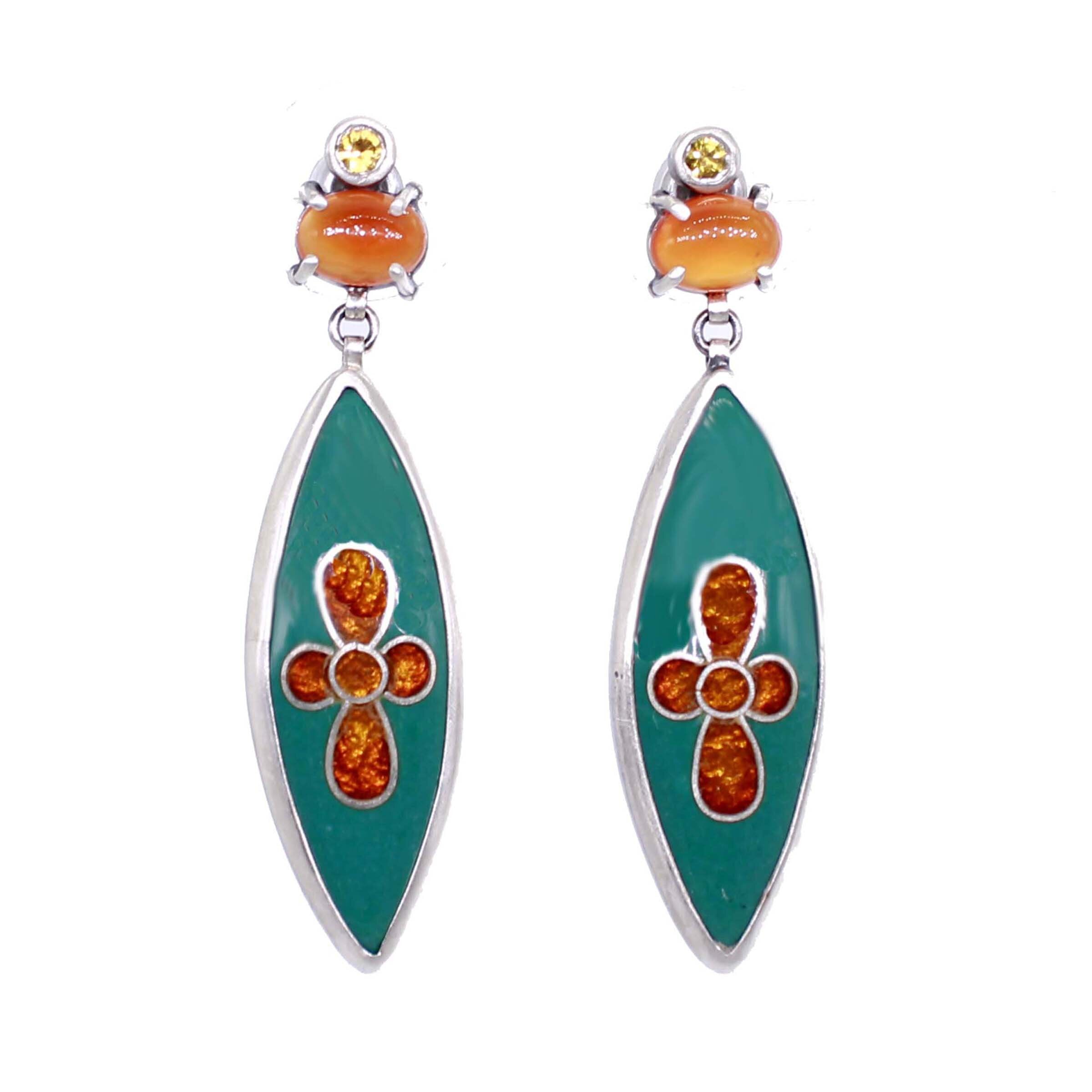 Green & Orange Flower Earrings