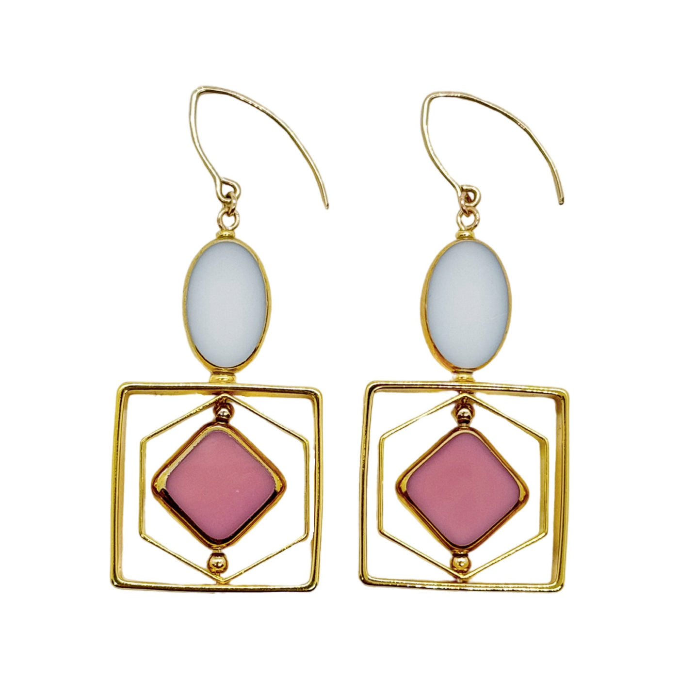 Pastel Pink & White Art Deco Earrings