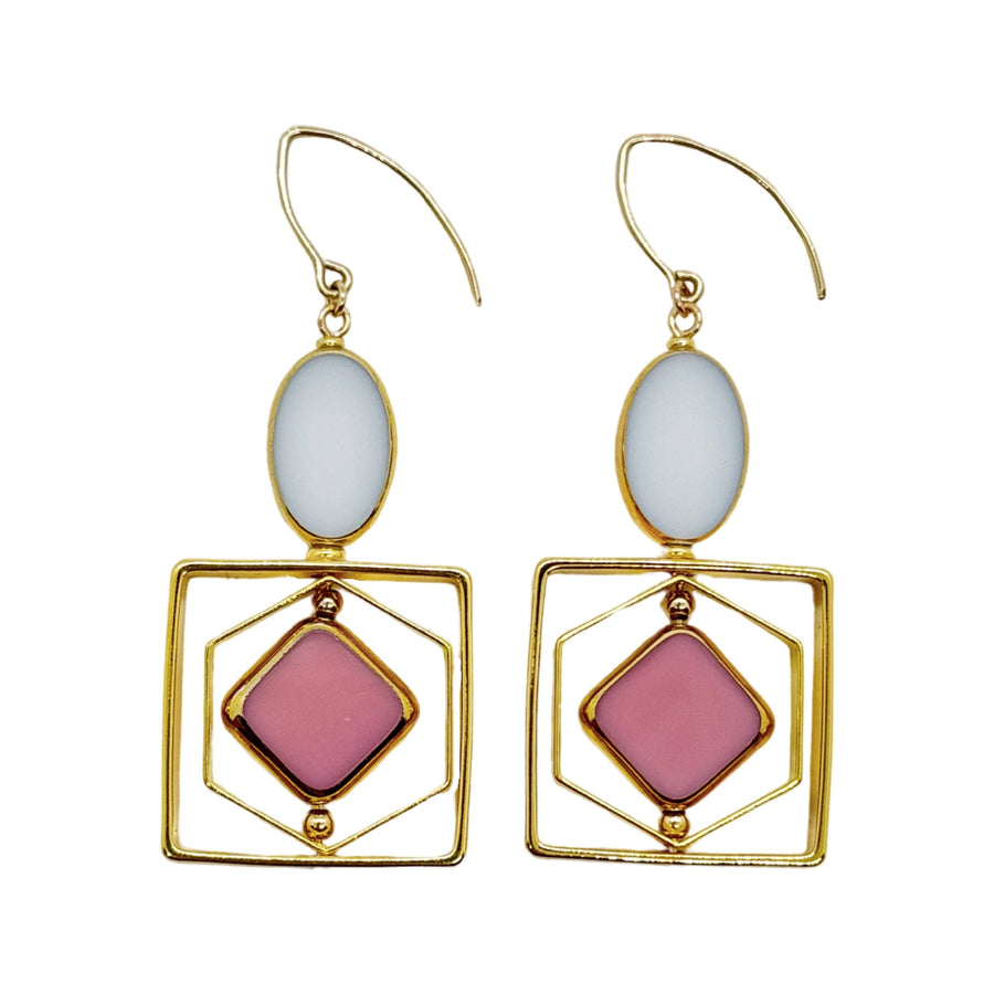 Pastel Pink & White Art Deco Earrings