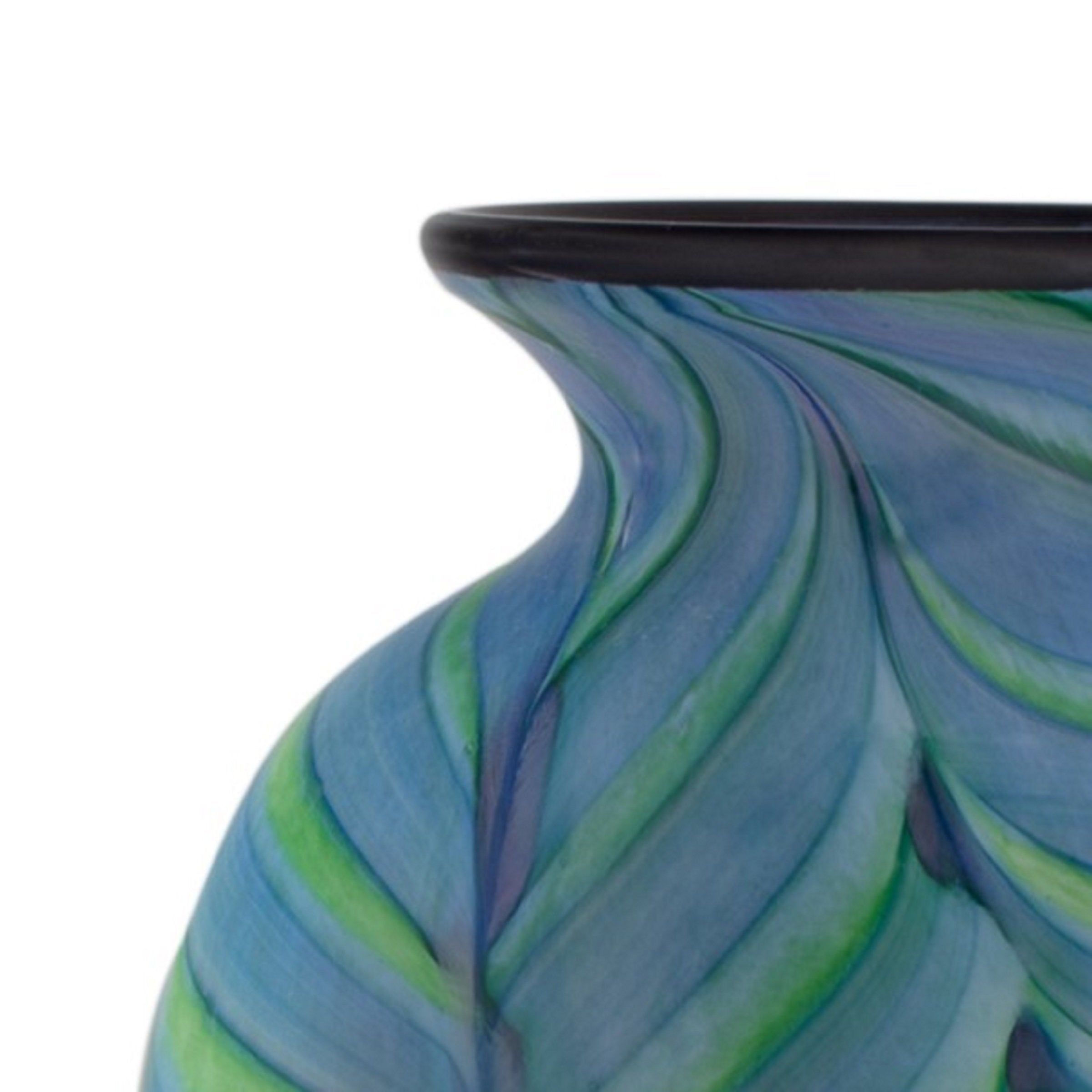 Green and Blue Feathered Flat Vase