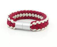 Bright Silver and Cherry Red Adorns the Wrist - reverse side Cherry Red framed by Bright Silver