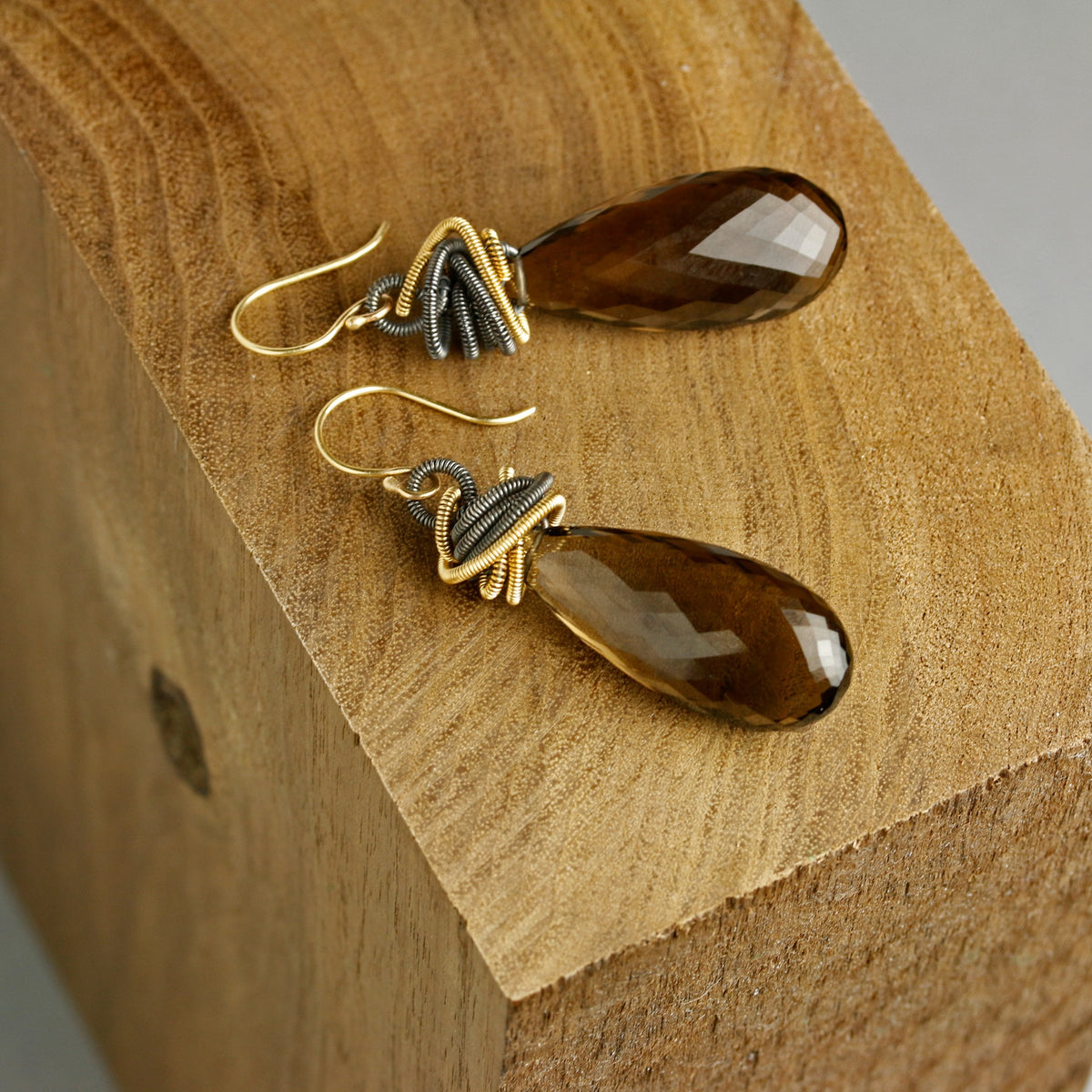 Mixed-Metal & Smoky Quartz Earrings