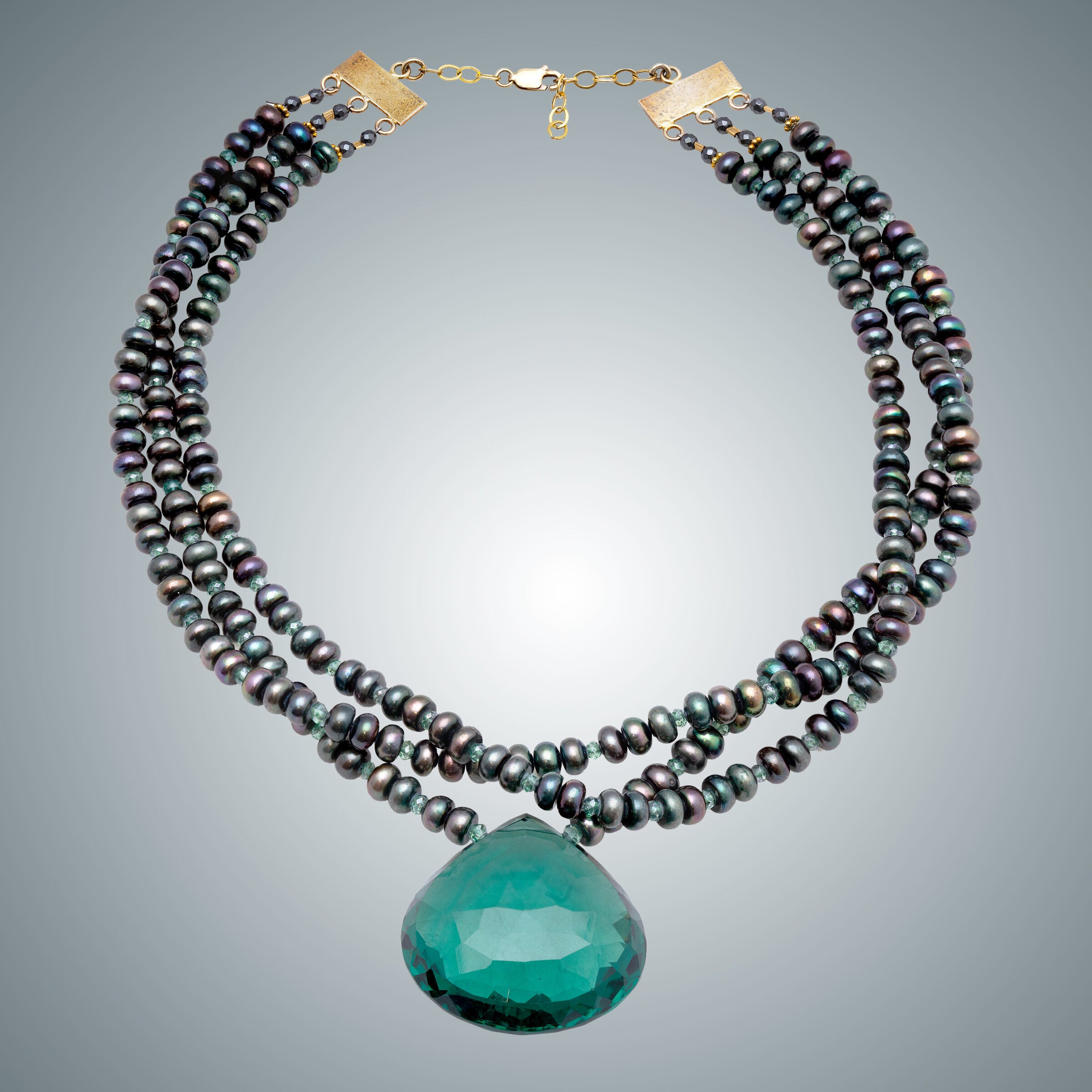 Green Quartz Heart & Pearl Necklace
