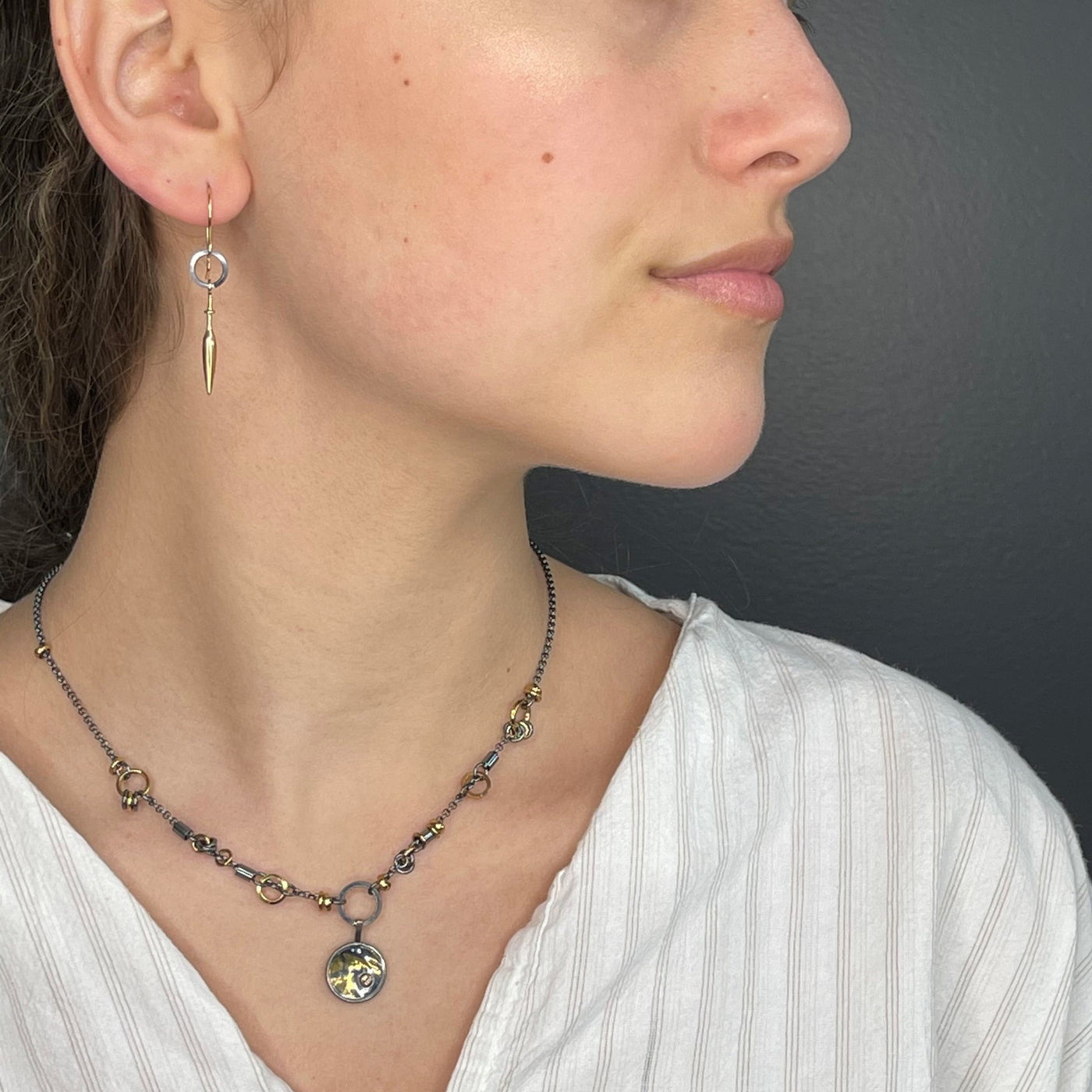 Black and Gold Keum-Bo Diamond Disk Necklace