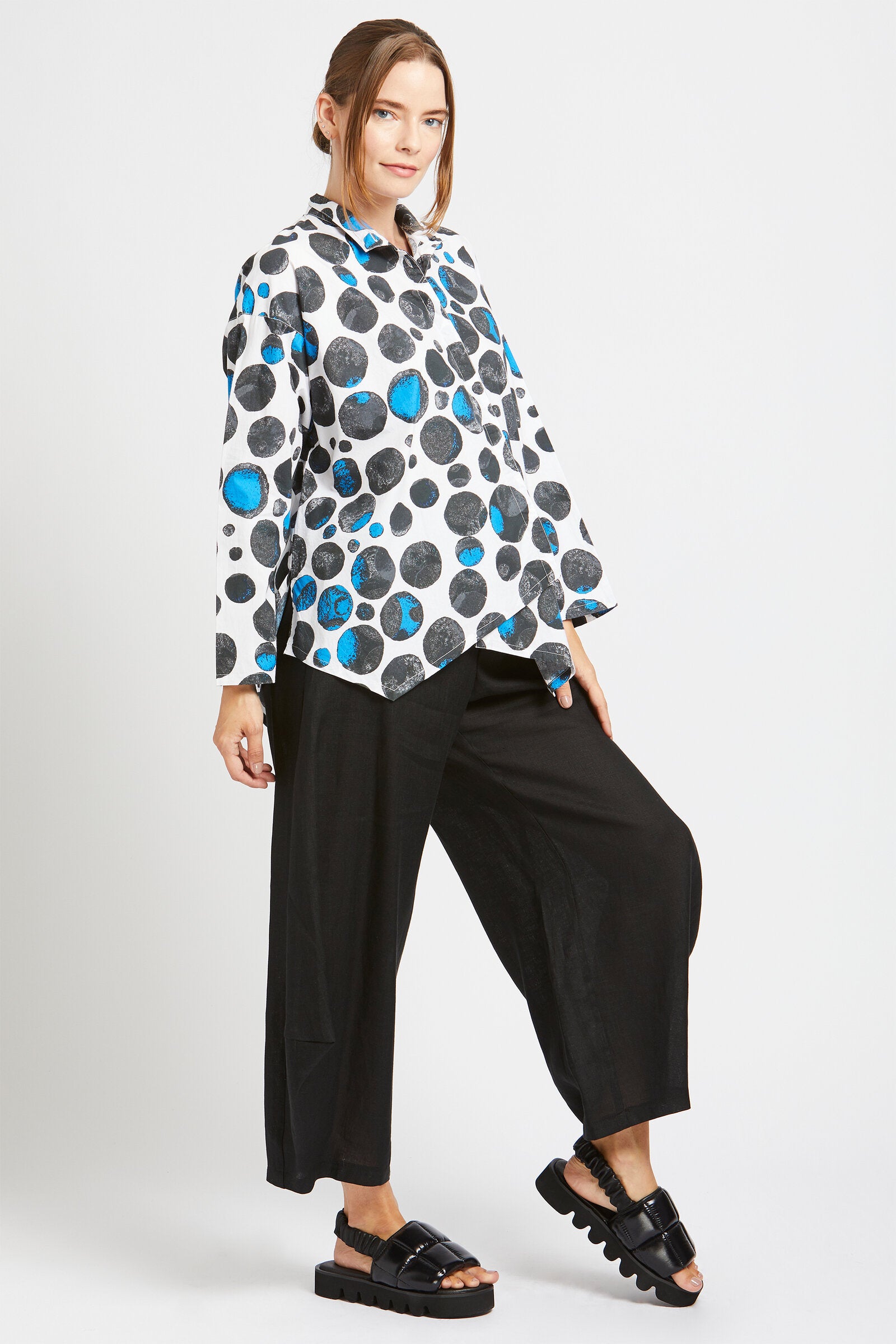 White with Black and Blue Multi