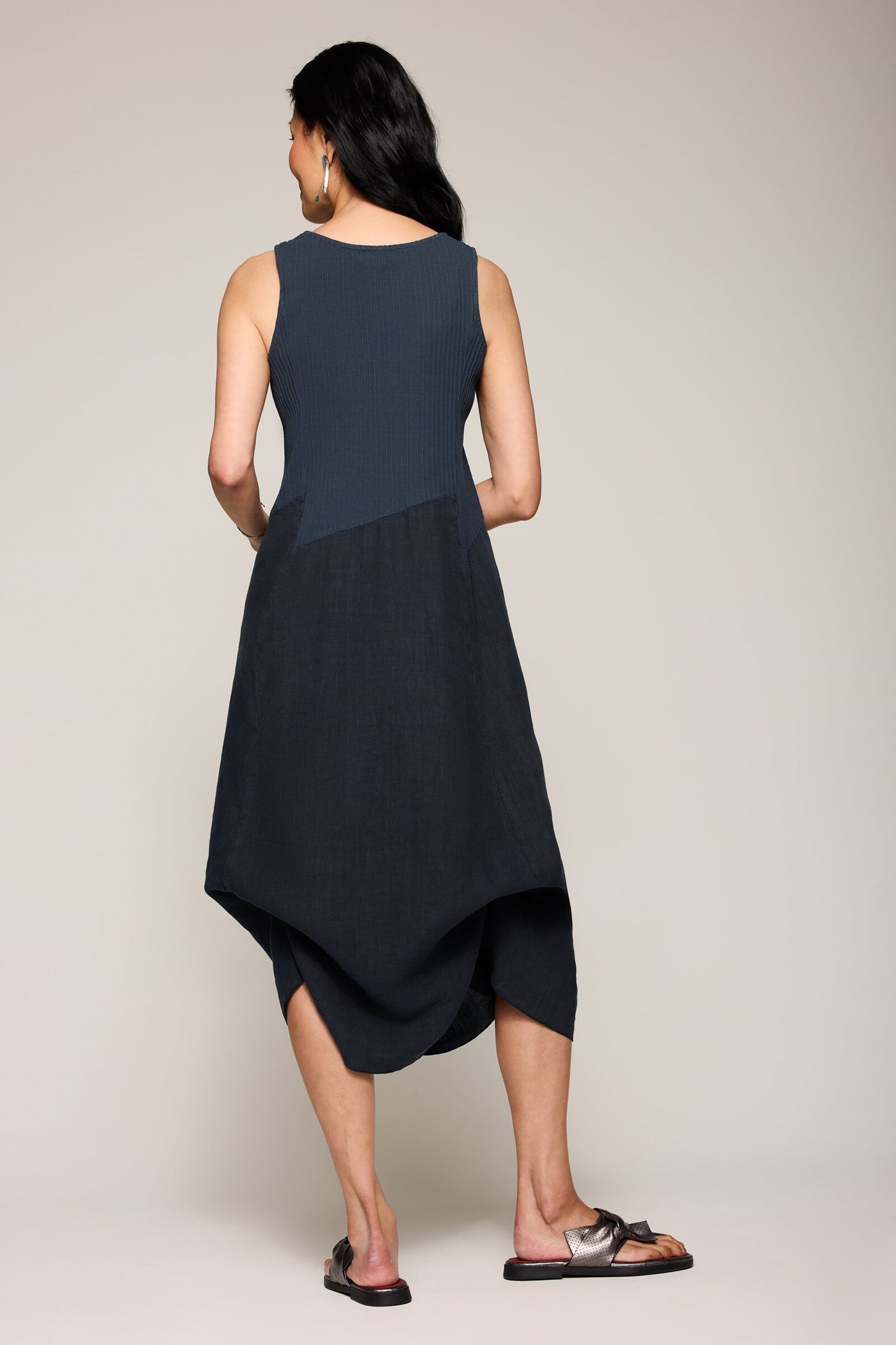 Mixed-Media Tie Dress - Teal by Fenini XL