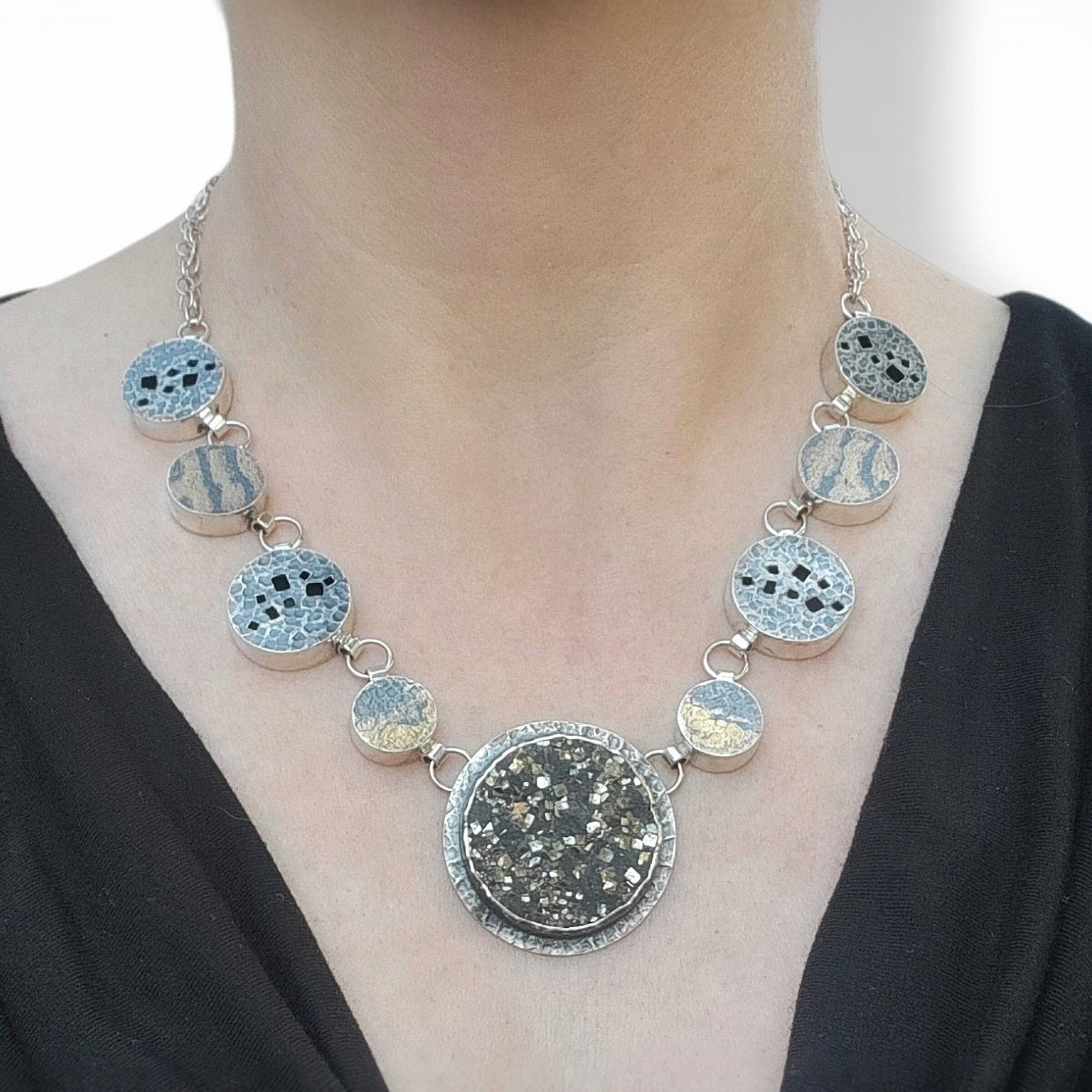 Pyrite & Gold Accent Hollow Necklace