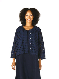 Embroidered Cotton Eyelet Cardigan