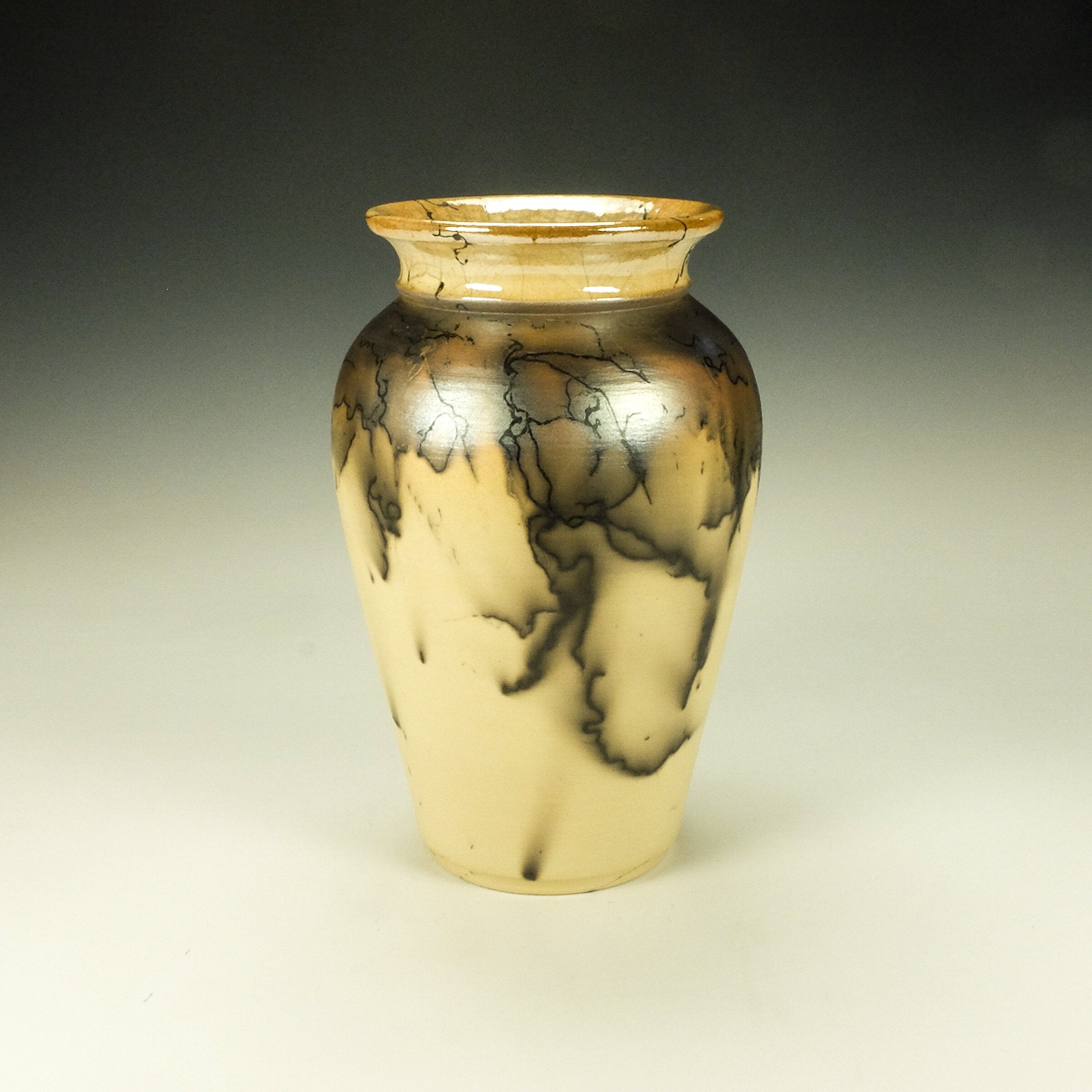 Medium Mustard Yellow and Orange Horsehair Raku Jar