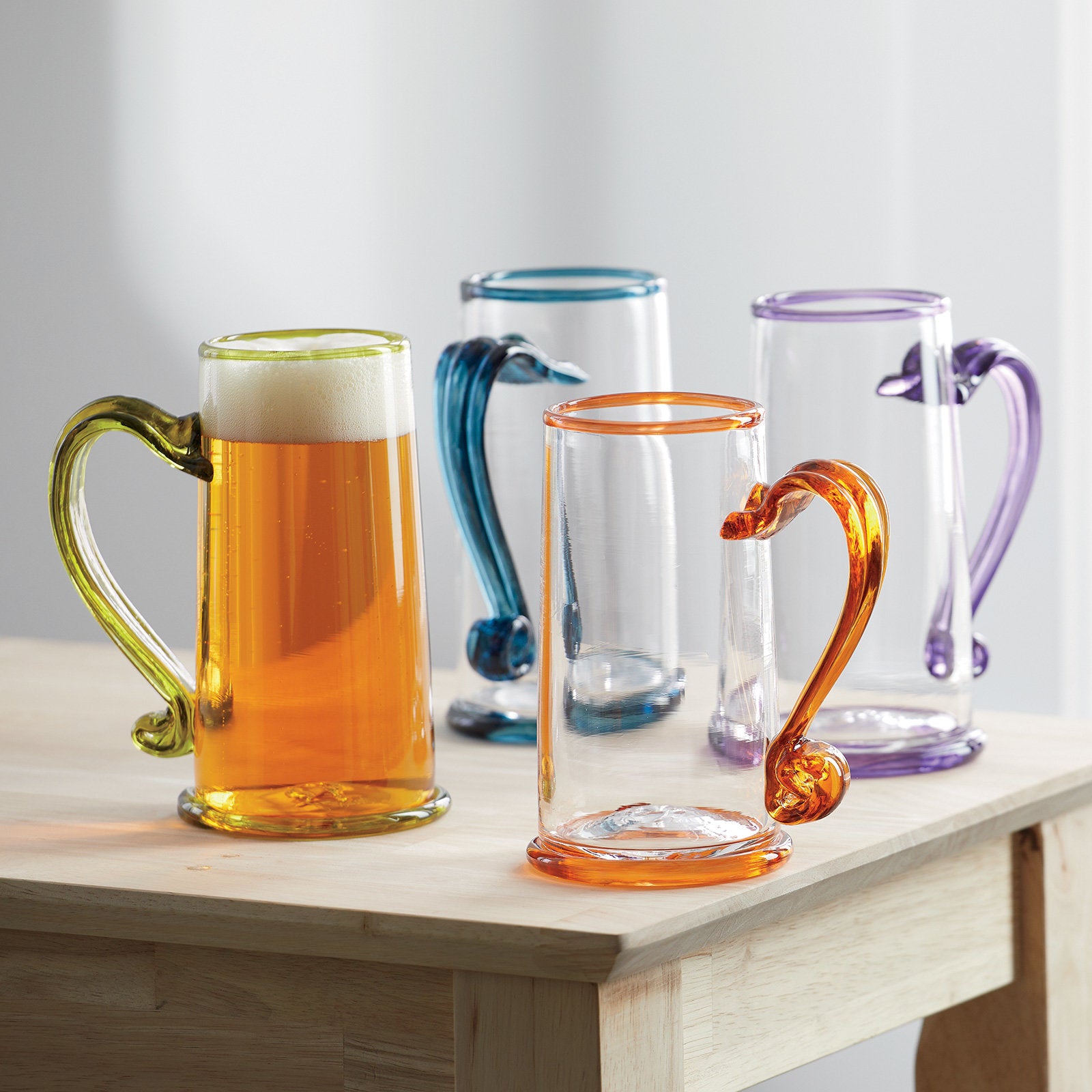 left to right: olive, blue, orange, purple