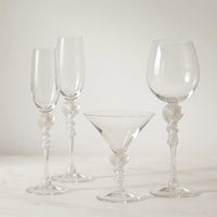 2 flutes, short martini, white wine