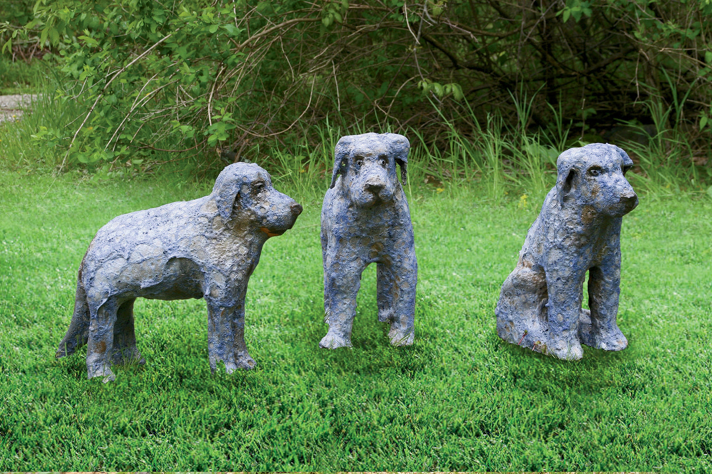 left to right: standing (side view), standing, sitting