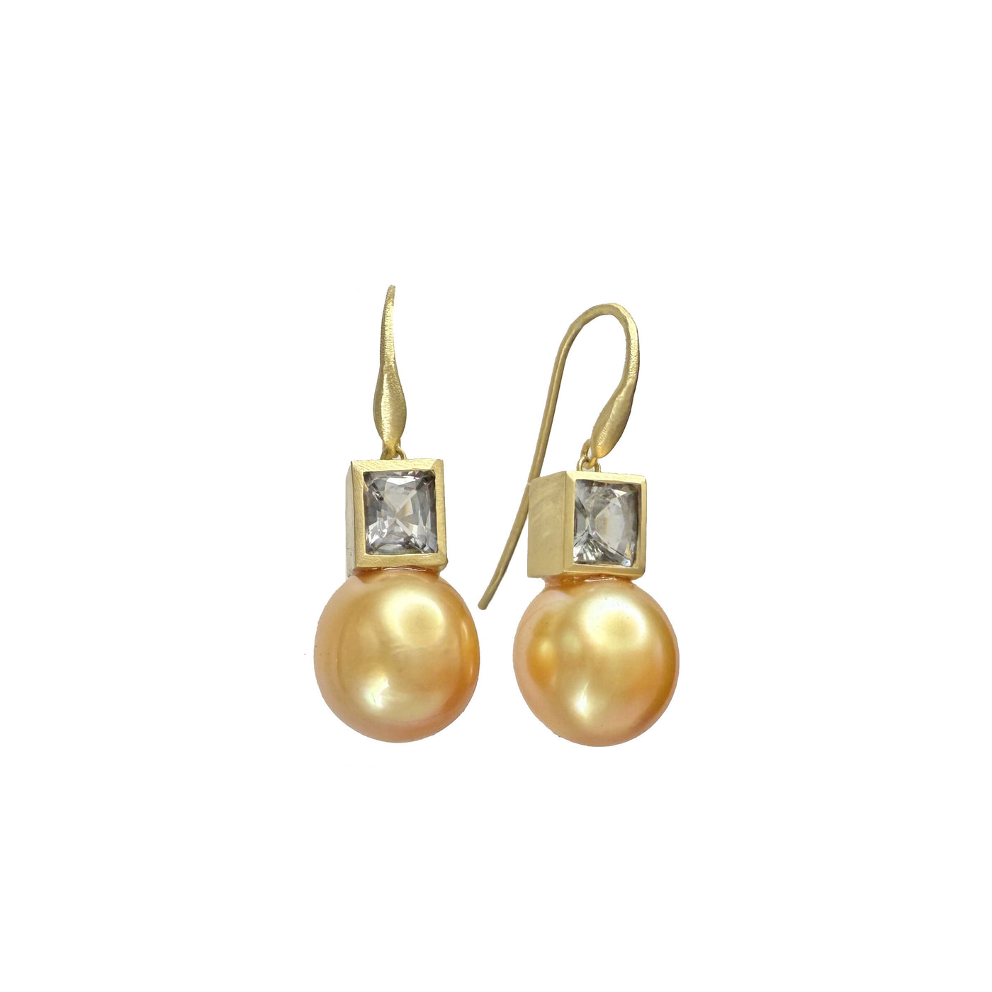 South Sea Golden Pearl with Gray Spinel Earrings