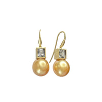 South Sea Golden Pearl with Gray Spinel Earrings