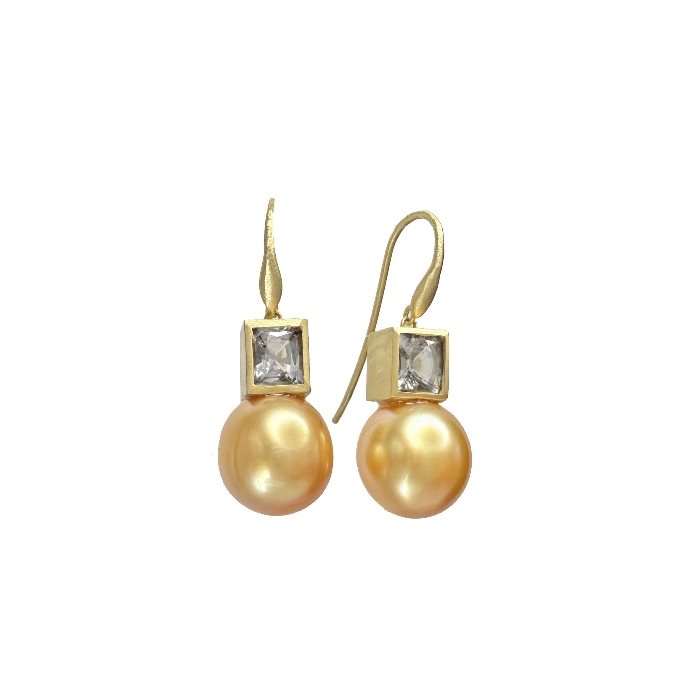 South Sea Golden Pearl with Gray Spinel Earrings
