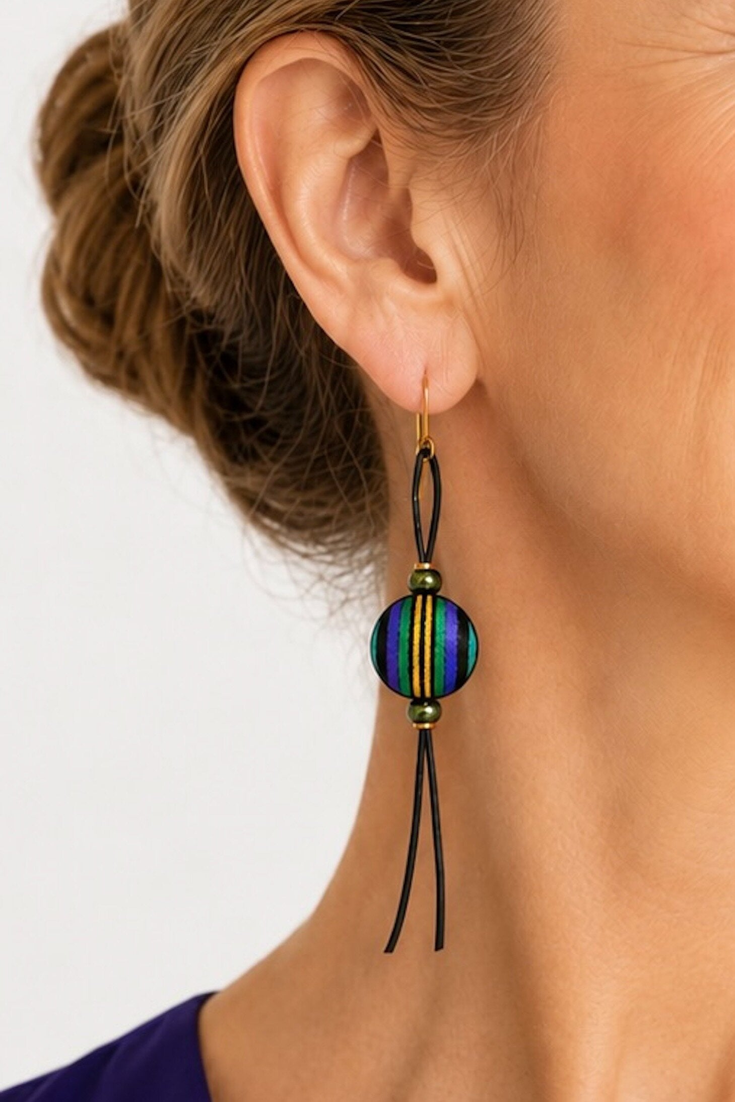 Bright Stripe Vintage Silk Earrings