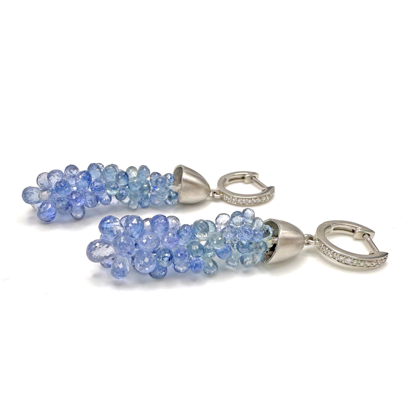 Ceylon Sapphire Briolette Cascade Earrings in Platinum with Diamonds