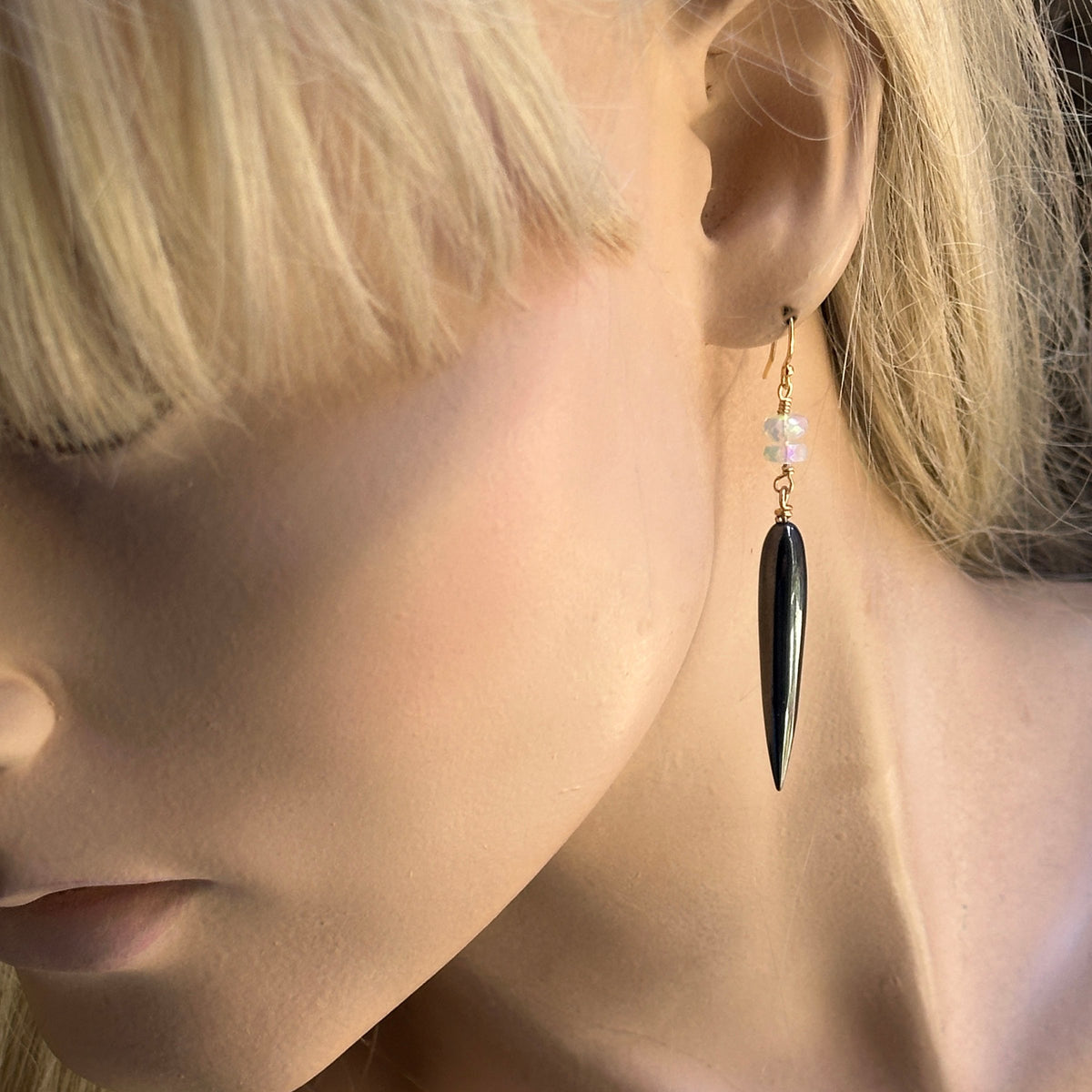 Hematite Opal Drop Earrings