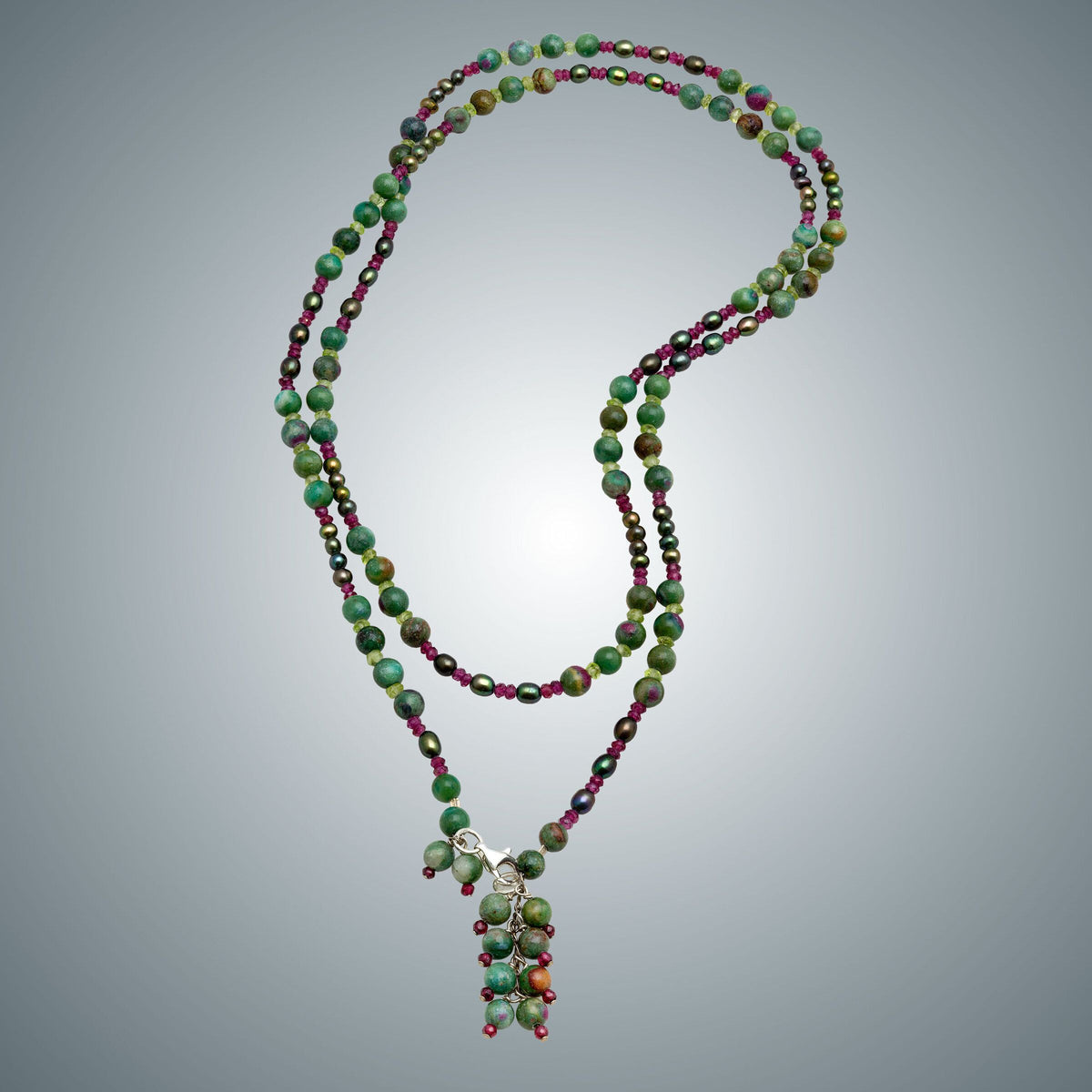 Ruby Zosite, Garnet & Pearl Necklace