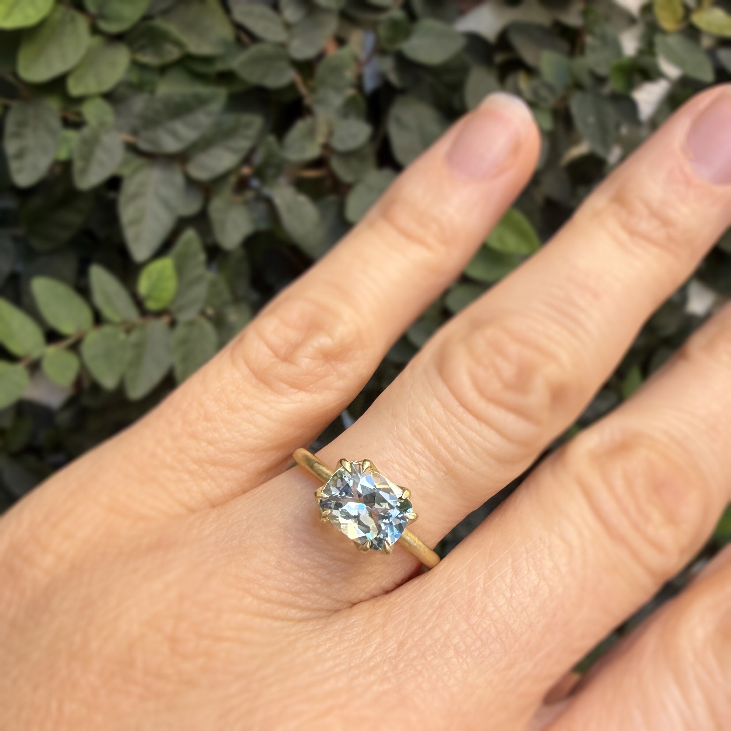 Cushion-Cut Aquamarine Aqueduct Ring II