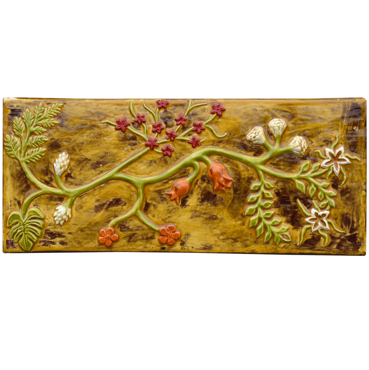Vine Design Ceramic Art Wall Tile in Yellow Gloss Glaze