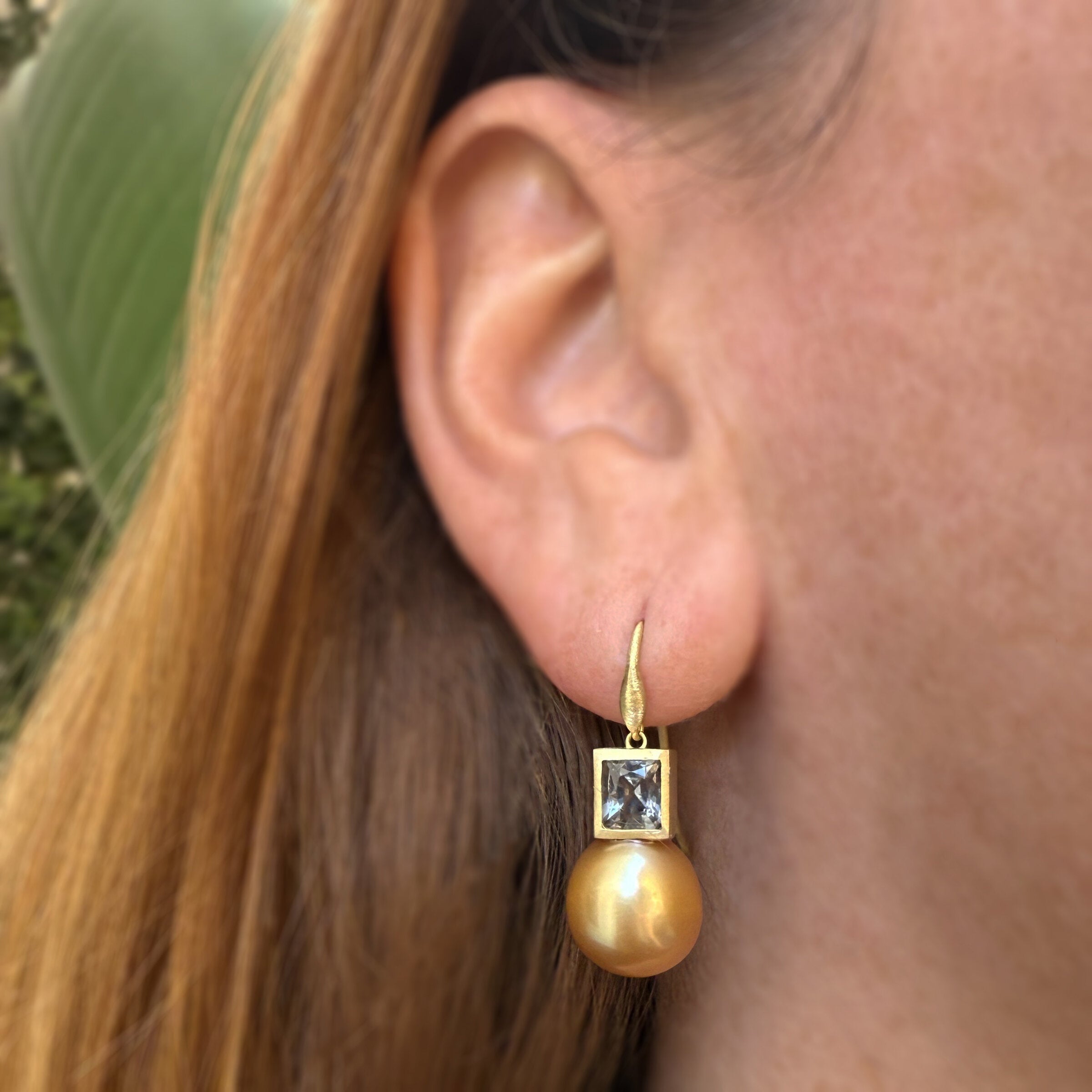 South Sea Golden Pearl with Gray Spinel Earrings