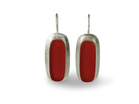 Long Rectangle Earrings in Red Traffic Light Glass