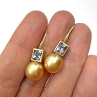 South Sea Golden Pearl with Gray Spinel Earrings