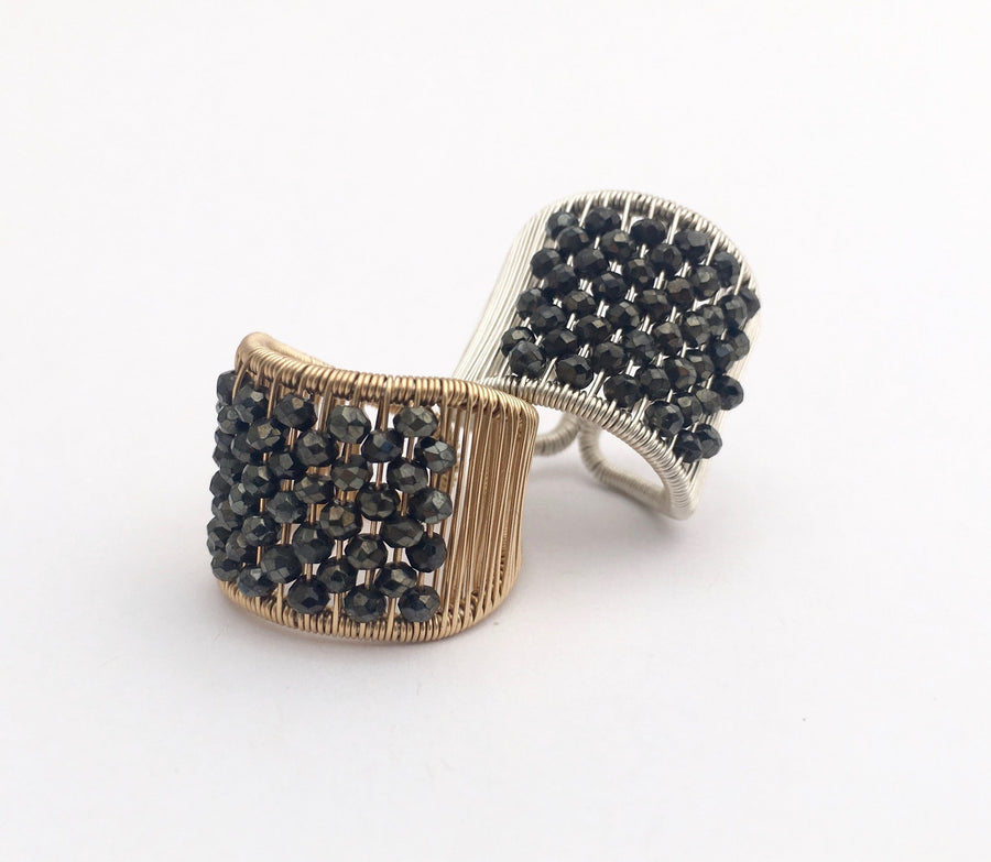Black Spinel Plaited Tall Ring