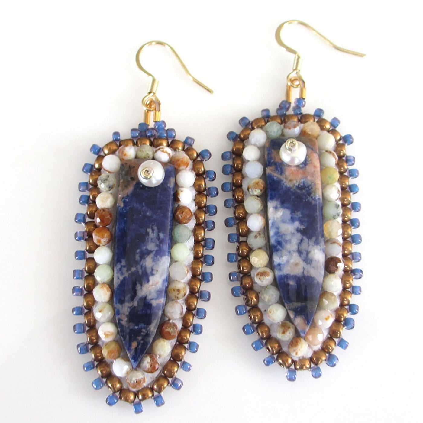 Orange Sodalite & Pearl Dangle Earrings