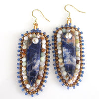 Orange Sodalite & Pearl Dangle Earrings