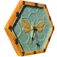 Hexagon Honeybee Wall Clock in Teal & Yellow