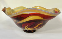 Red-Gold Marbled Ruffle Bowl
