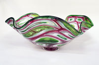 Pink, Green, and White Mosaic Ruffled Bowl