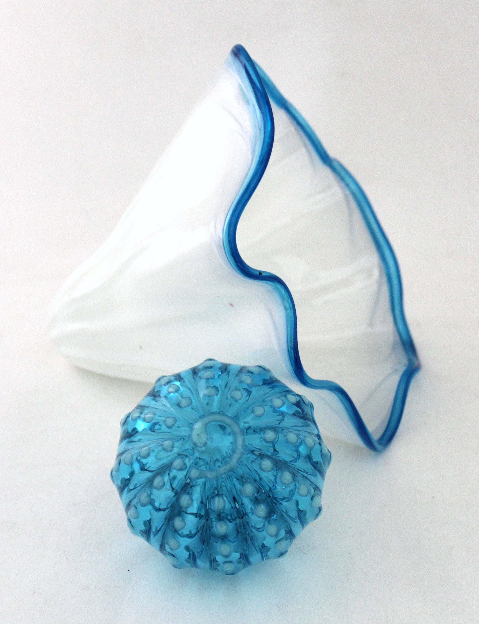 Pearlescent White with Electric Blue Sea Fan and Urchin Ball Sculpture