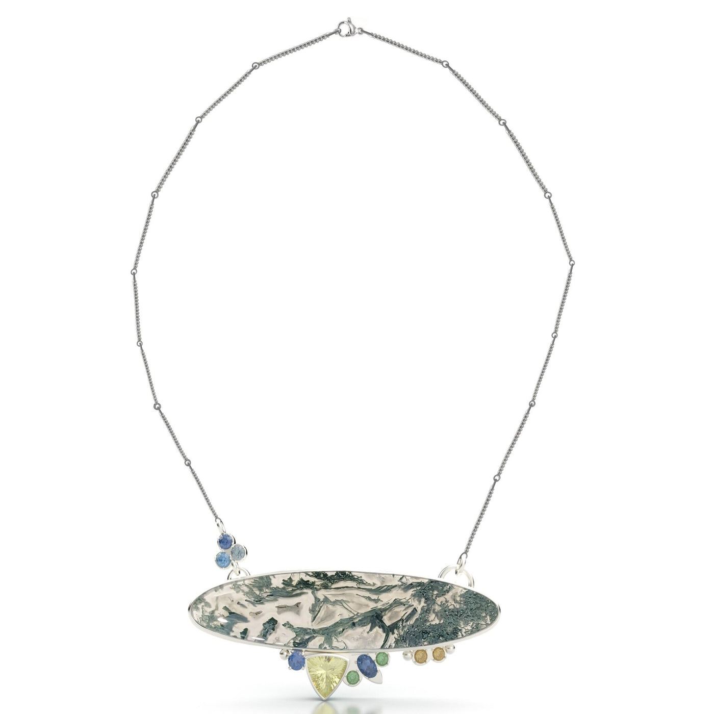 Moss Agate & Sapphire Accents Pendant
