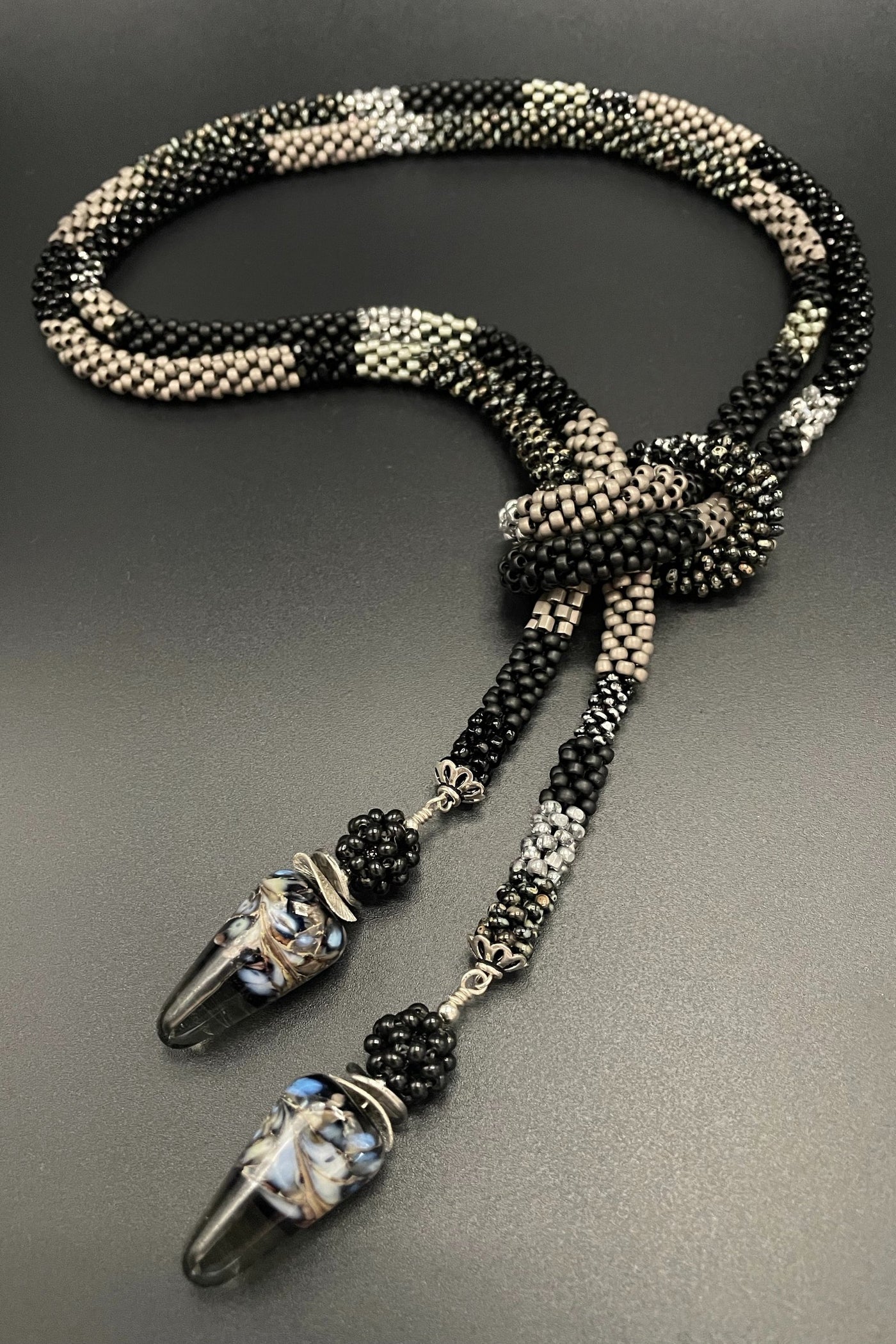 Black and Gray Crochet Lariat