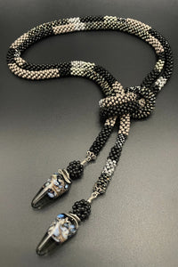 Black and Gray Crochet Lariat