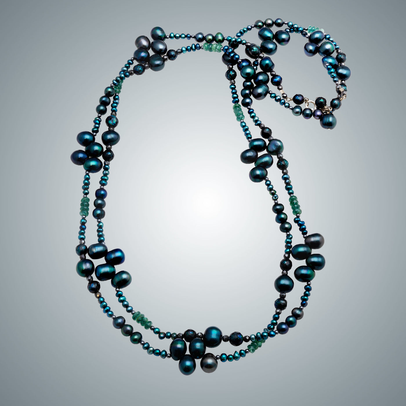 Teal Pearls, Apatite & Silver Necklace