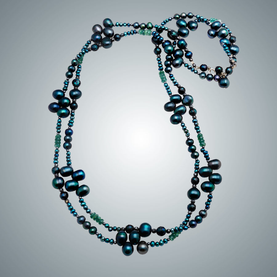 Teal Pearls, Apatite & Silver Necklace