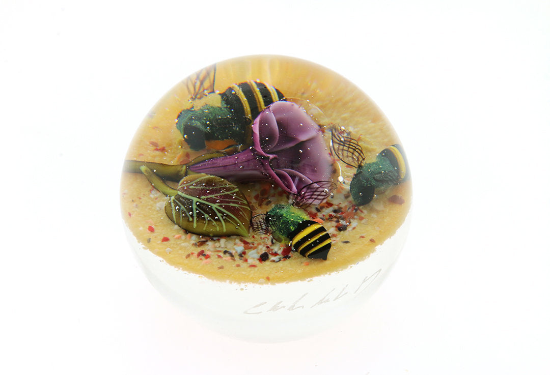 Bumblebee Trio with Morning Glory Miniature Paperweight