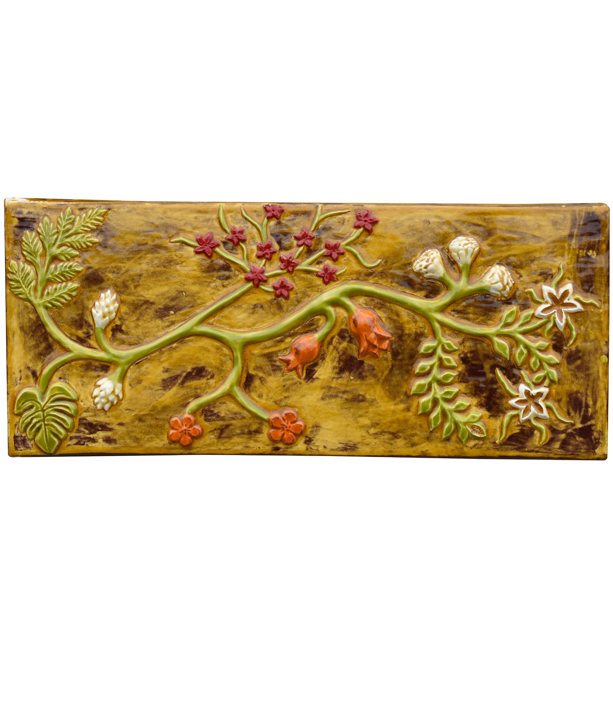 Vine Design Ceramic Art Wall Tile in Yellow Gloss Glaze