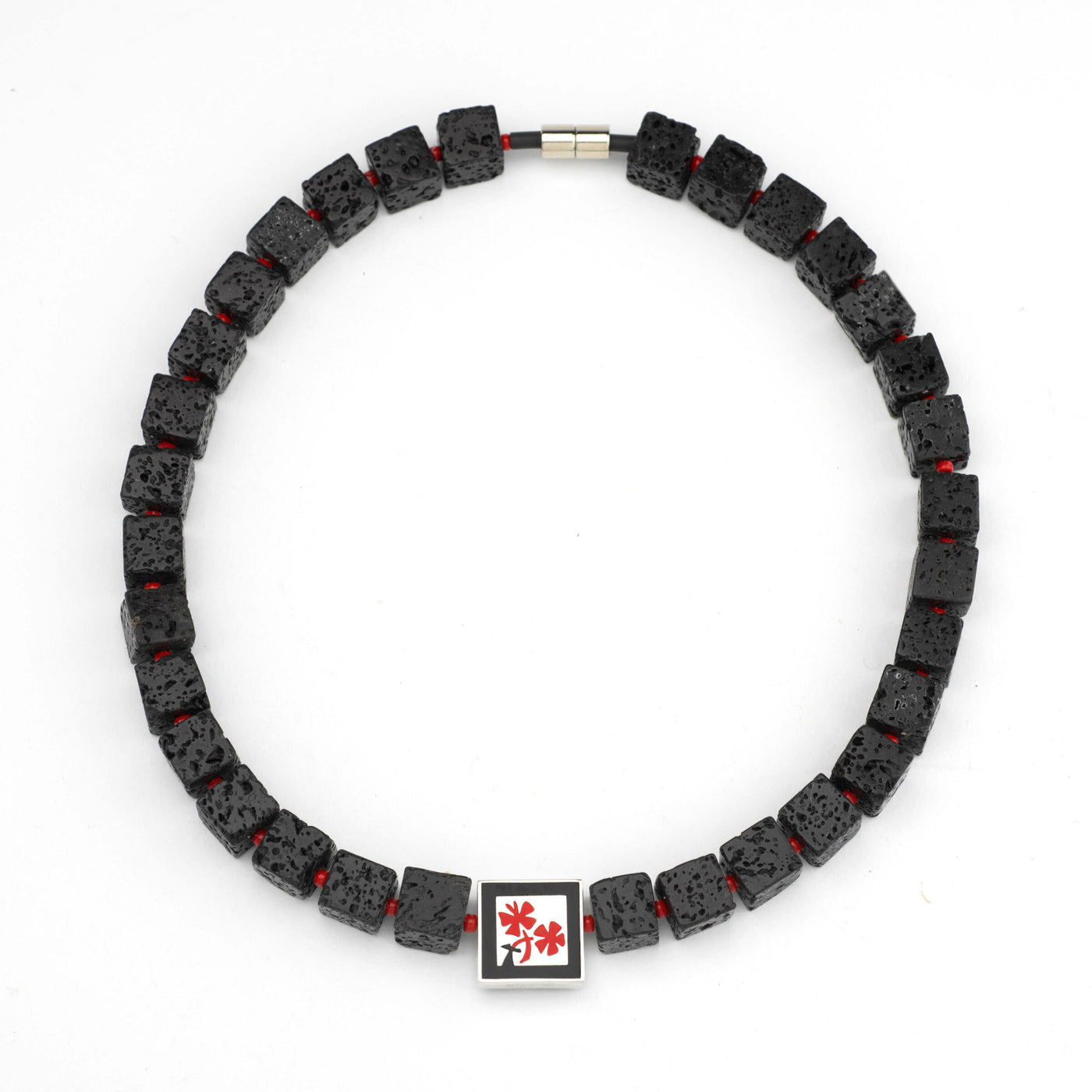 Japanese Lava Necklace in Red and Black