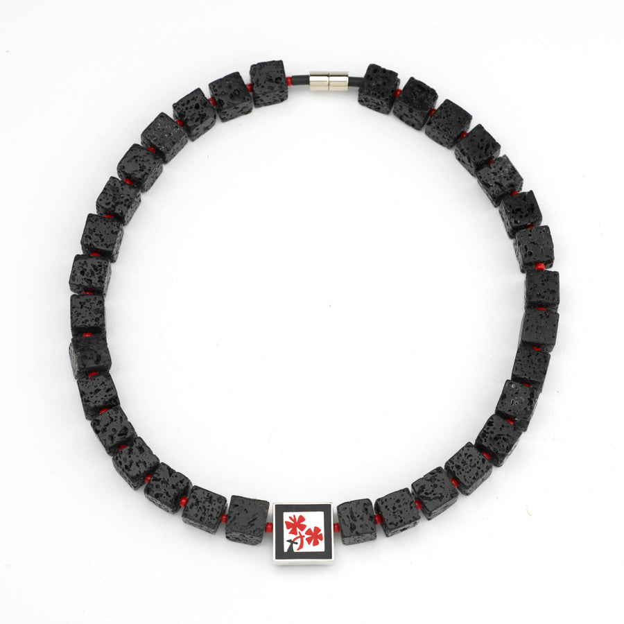 Japanese Lava Necklace in Red and Black