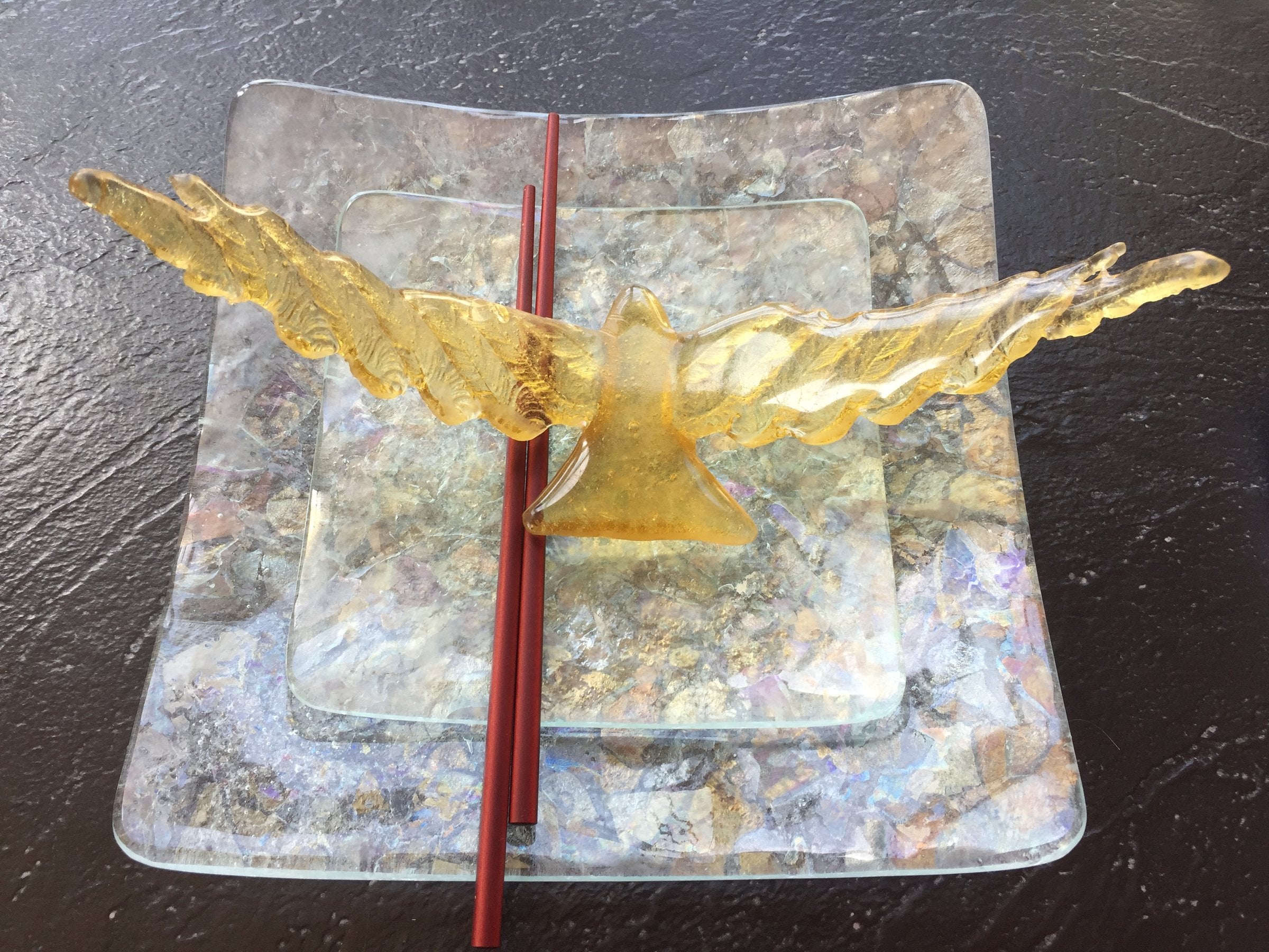Gold Glass Bird Crystal Place Setting